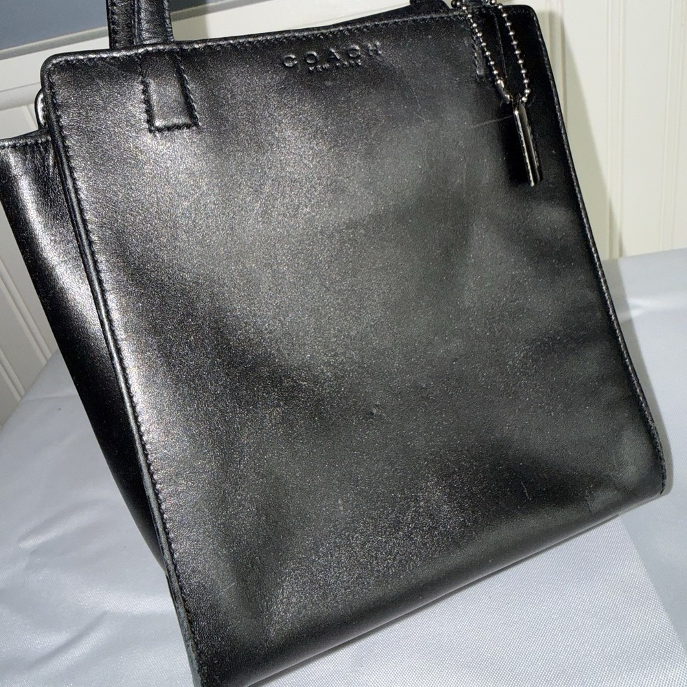 Vintage Coach Black Mini Tote Top Handle Silver Hardware 6152 Bag Purse - Picture 6 of 16
